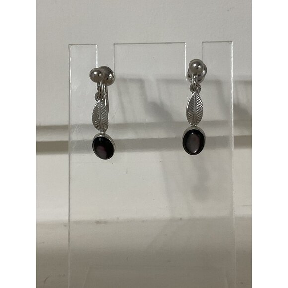 Van Dell Sterling Silver Marcasite Screw Back Leaf Dangle Drop Earrings - Picture 1 of 5